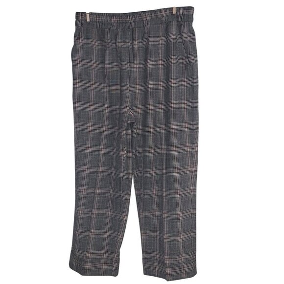 Masai Copenhagen Women's Trousers Pants L Tan Gray Plaid Pullon Cuff Hem Pockets - Picture 1 of 6